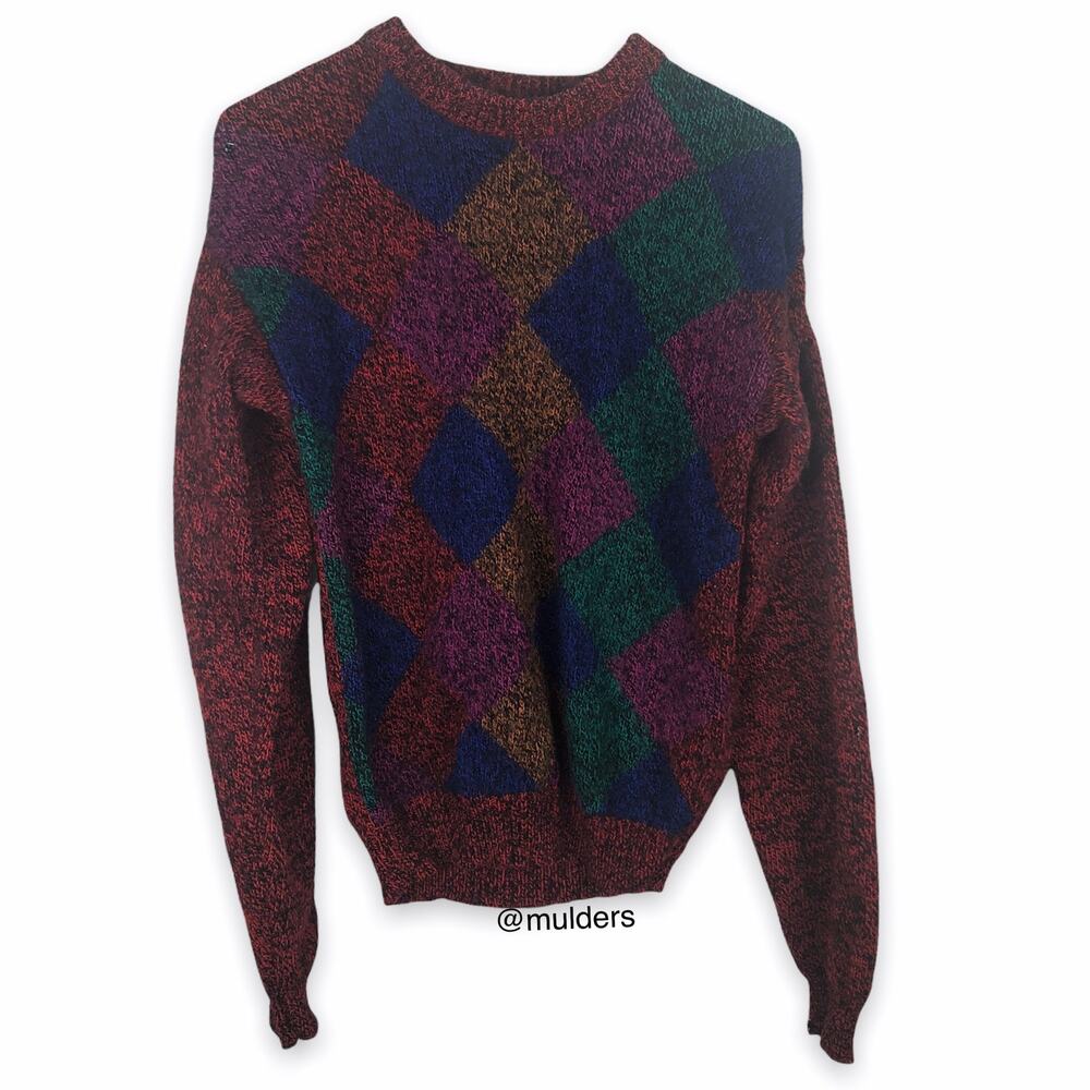 Vintage Cambridge Classics Wool Blend Diamond Grandpa Knit Sweater